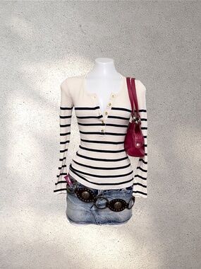 J.Crew Striped Waffle Knit Henley | Coastal Prep Aesthetic